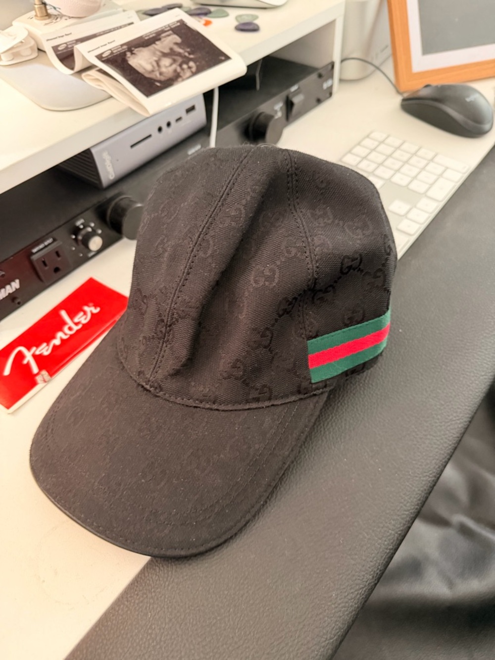 Gucci Brown Canvas Cap with Green-Red Trim